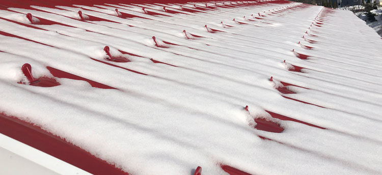 Sno-Safe Snow Guards distribute snow weight evenly when positioned throughout a roof in staggered rows.